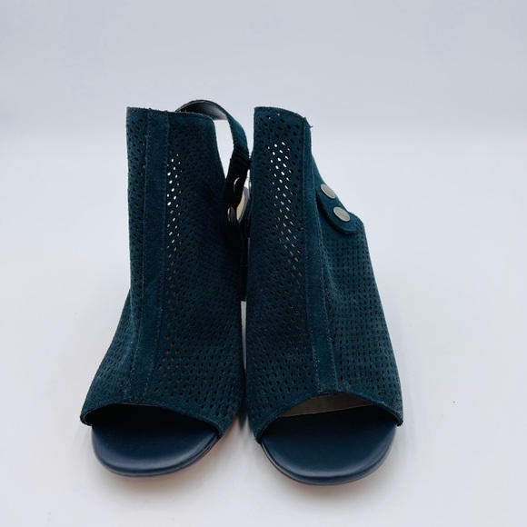 MARKET & SPRUCE BLUE SUEDE ANKLE STRAP OPEN TOE EYELET BOOTIES - Picture 3 of 8